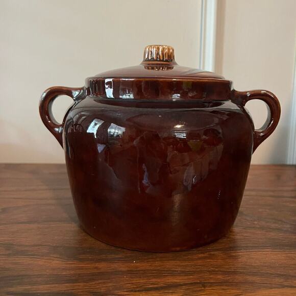 Unknown Other - Vintage Cookie Jar Crock Canister 70’s Brown Made in USA Woodsy Cottage Pottery
